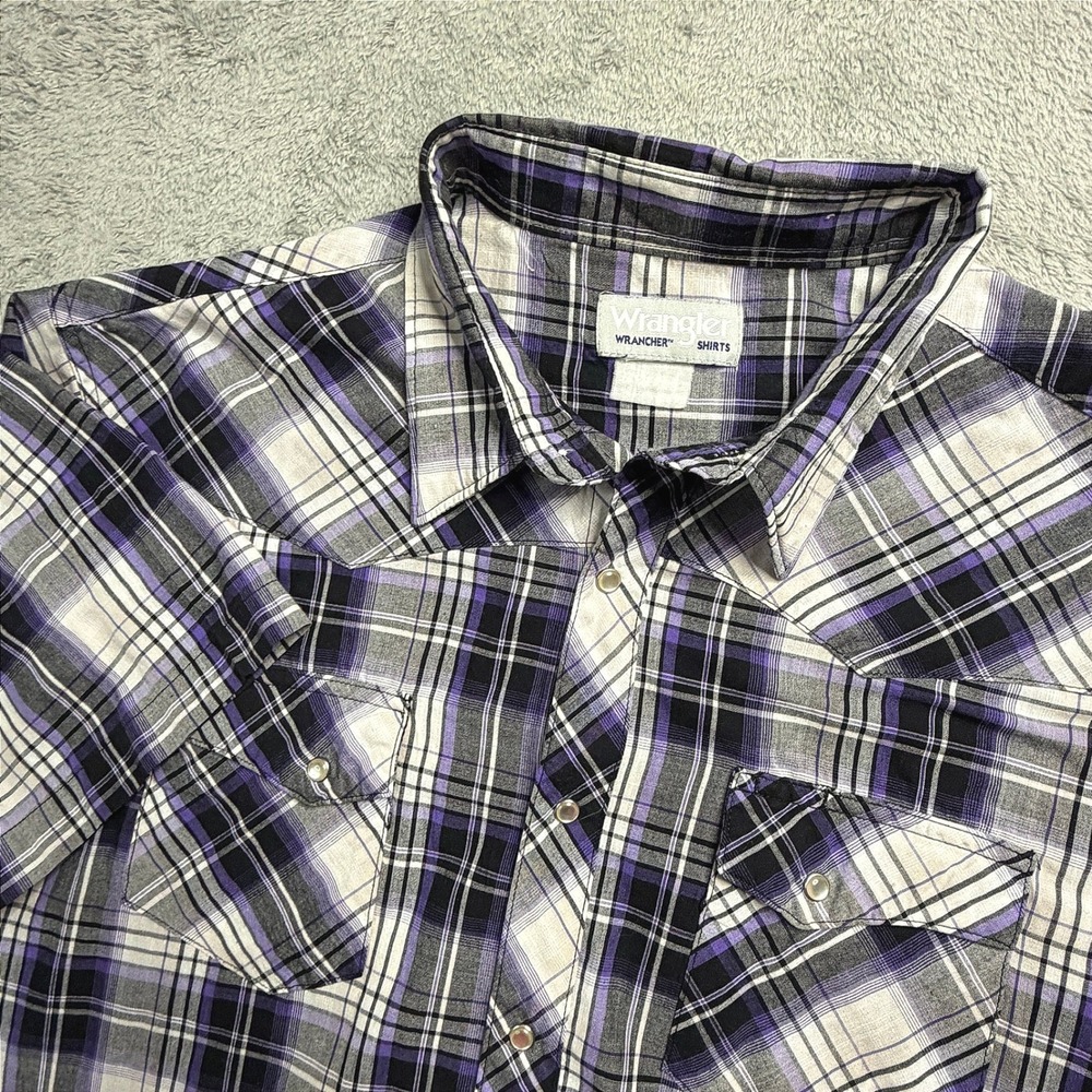 Wrangler Wrancher Mens Plaid Short Sleeve Western Pearl Snap Shirt Large